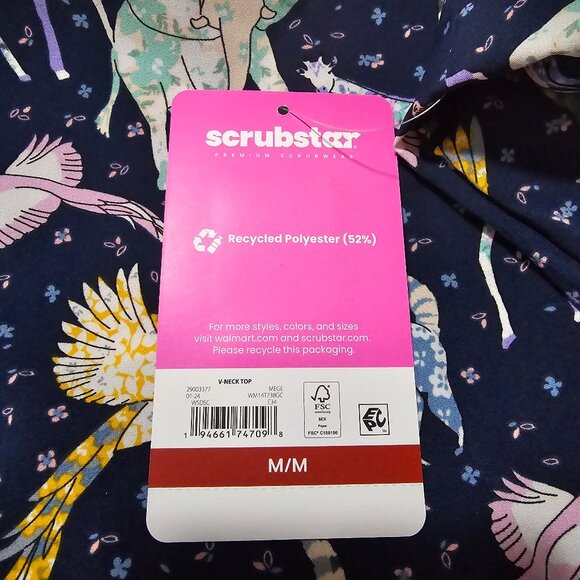 Scrubstar V-Neck Animal Print Scrub Top Women's Short Sleeve Soft Fabric Blue - Picture 12 of 12